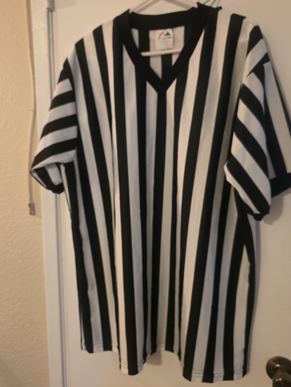 Vintage 90s Majestic Black & White Stripe Referee Jersey Costume